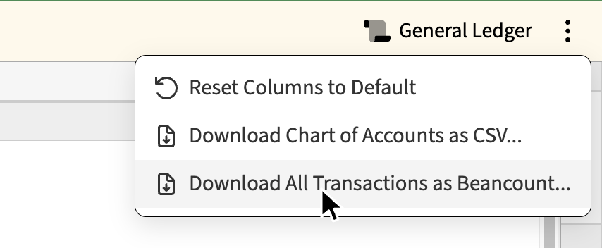 The More Actions menu on the Chart of Accounts page