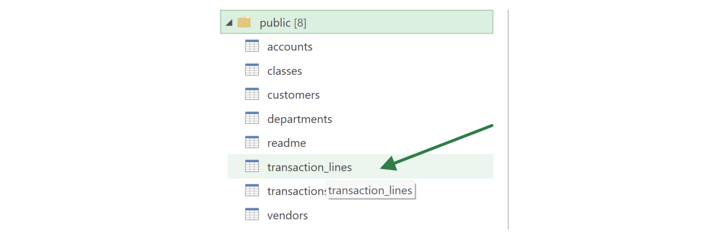 The Power Query Navigator listing the tables with a preview
