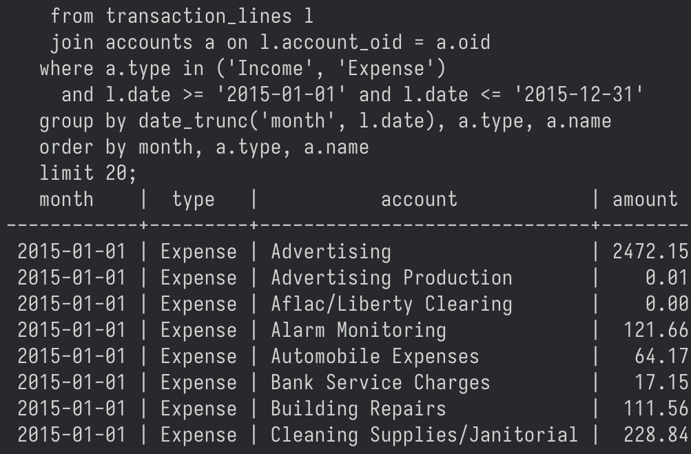 A psql session in Terminal