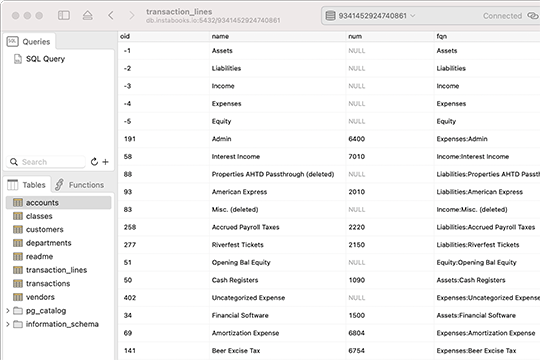 Postico browsing the transactions table